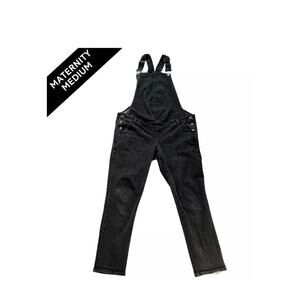 Gap Maternity True Black Denim Bib Straight Leg Jean Overalls Sz M, EUC